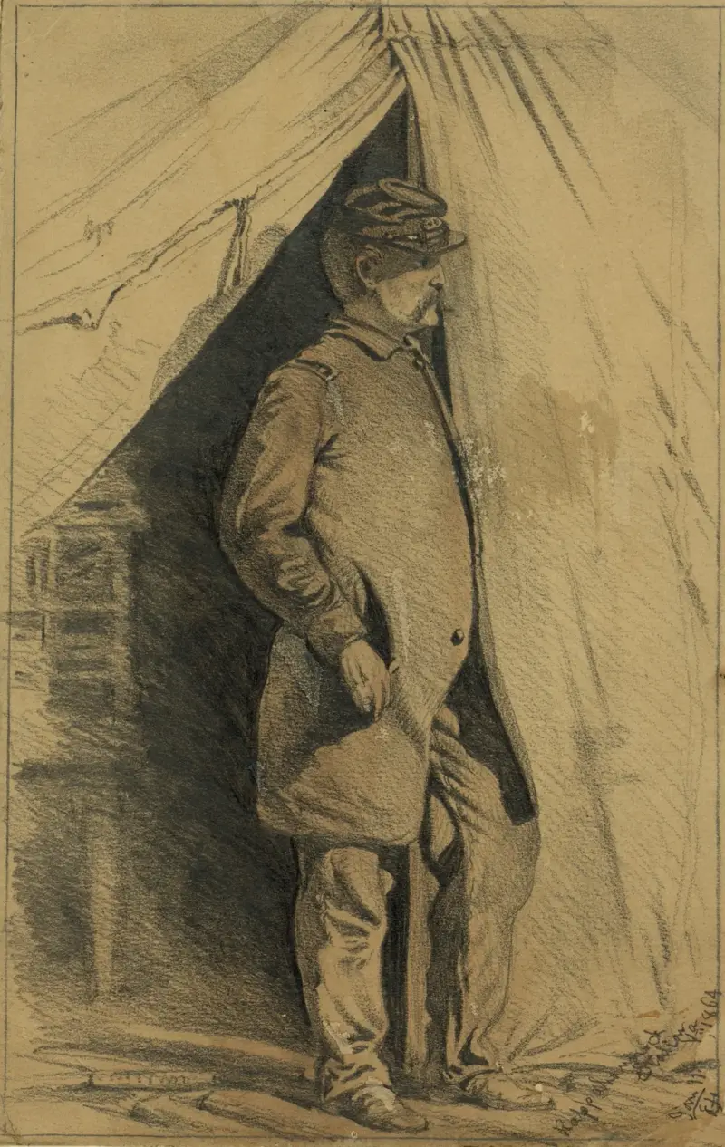 Studie av en officer. Det är snart dags för parad av Edwin Forbes