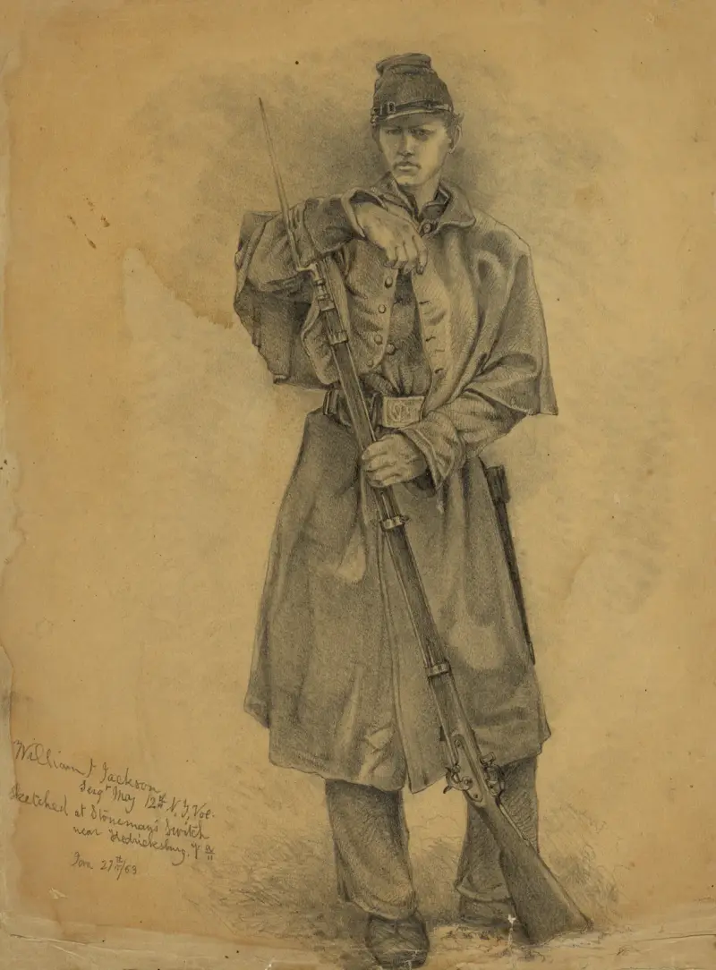 Studie eines Infanteristen auf Wache – William J. Jackson, Sergt. Maj. 12th N.Y. Vols. von Edwin Forbes