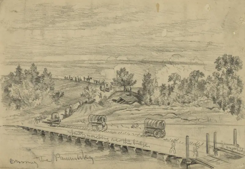 Armia Potomaku przeprawiająca się przez Pamunkey, w marszu na Cold Harbor, Edwin Forbes