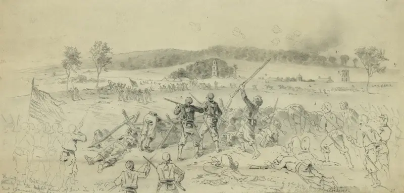 Bitwa pod Antietam – Szarża IX Korpusu Burnsa na prawym skrzydle armii konfederackiej, Edwin Forbes