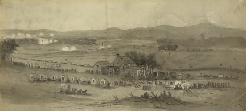 Die Schlacht am Cedar Mountain. Nacht in den Feldlazaretten. Ankunft des Korps von General McDowell von Edwin Forbes