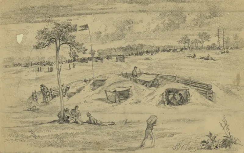 The battle of Cold Harbor (Bomb proofs) av Edwin Forbes