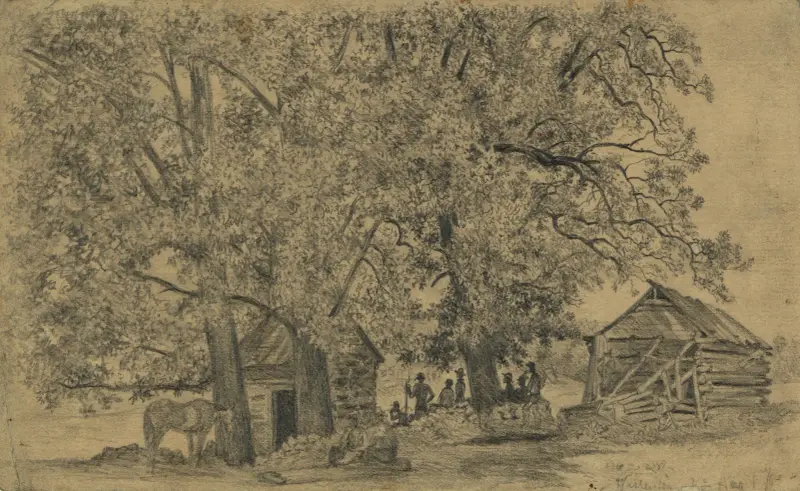 Det gamla källhuset, med vakt av Edwin Forbes