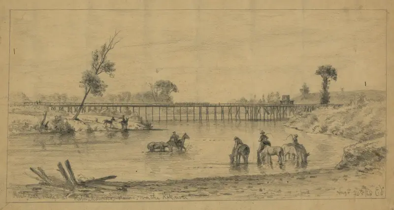 Järnvägsbron vid Orange och Alexandria (militär) av Edwin Forbes