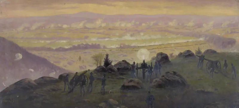 Utsikt från toppen av Little Round Top klockan 19:30 den 3 juli 1863 av Edwin Forbes