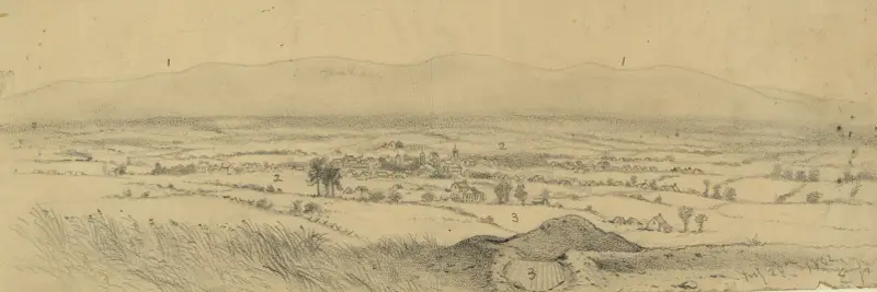 Blick auf Winchester, Va., vom Fort auf dem Hügel nordöstlich der Stadt von Edwin Forbes