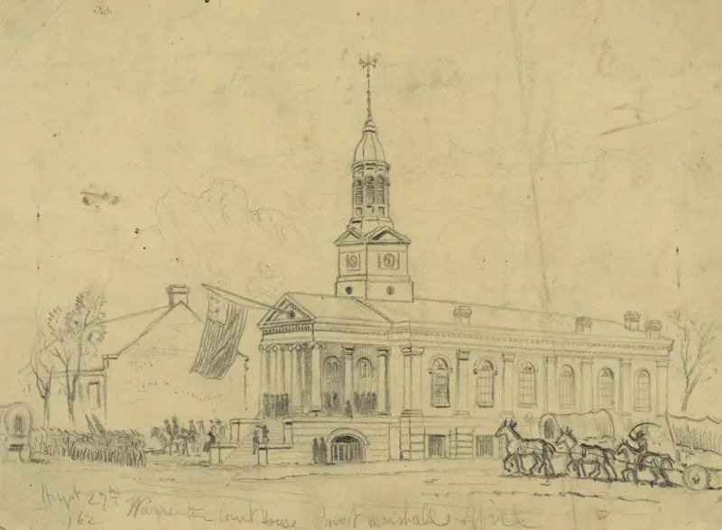 Warrenton Court House. Odwrót Armii Rappahannock przez miasto, Edwin Forbes