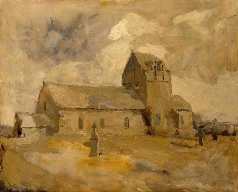 Village Church and Cemetery, Brittany av Frank Edwin Scott