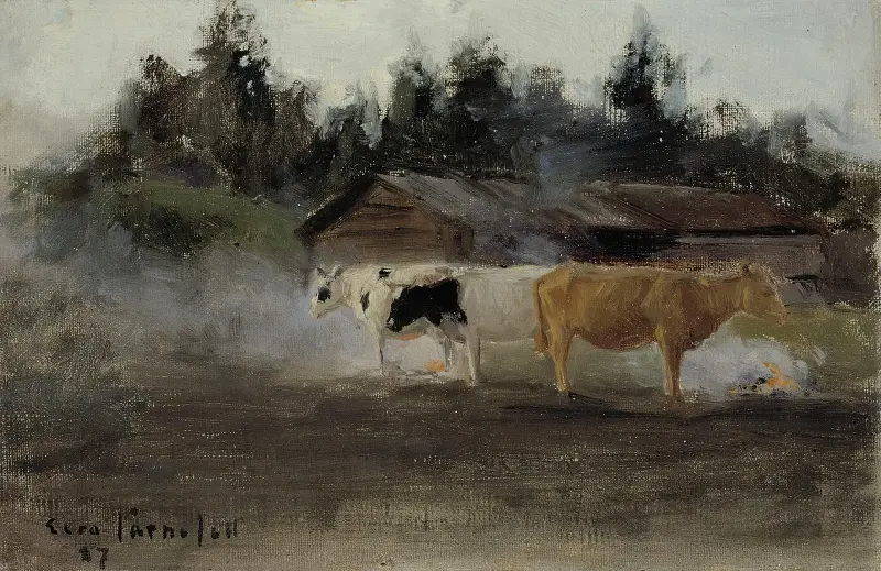 Cows in Turf Smoke, study av Eero Järnefelt