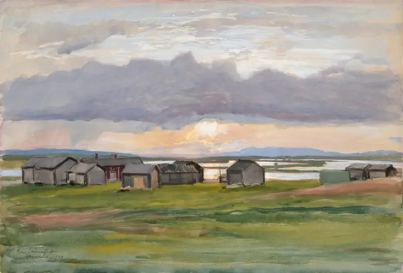 Rakennuksia rannalla (Muonio) av Eero Järnefelt