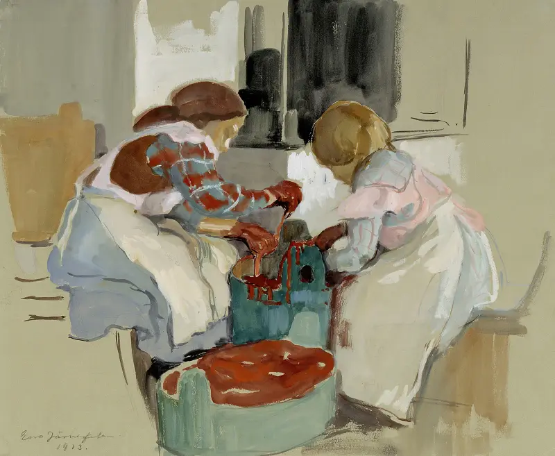 Two Girls Dyeing Fabric av Eero Järnefelt