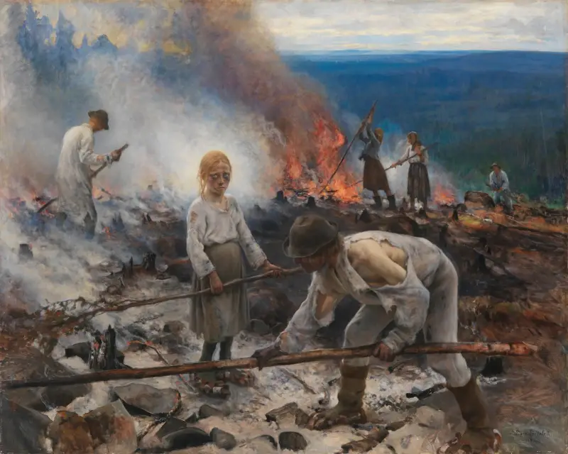 Under oket (Brännandet av ris) av Eero Järnefelt