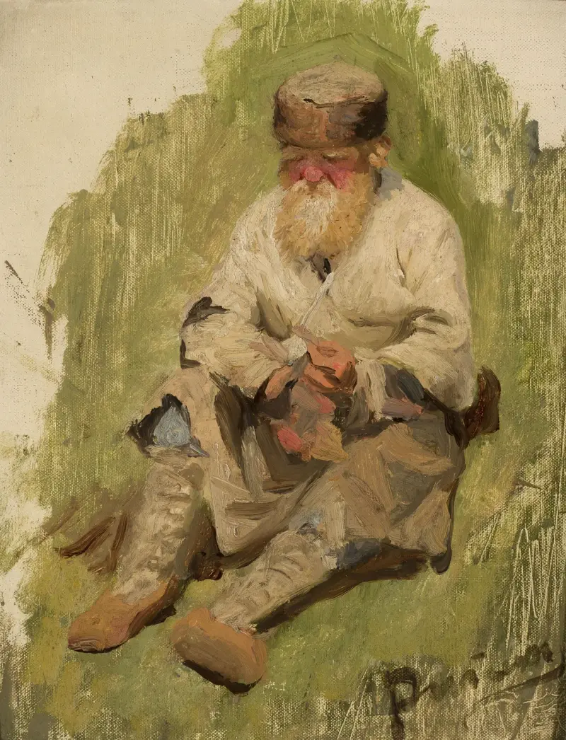 Study of a peasant on the grass av Ilya Efimovich Repin