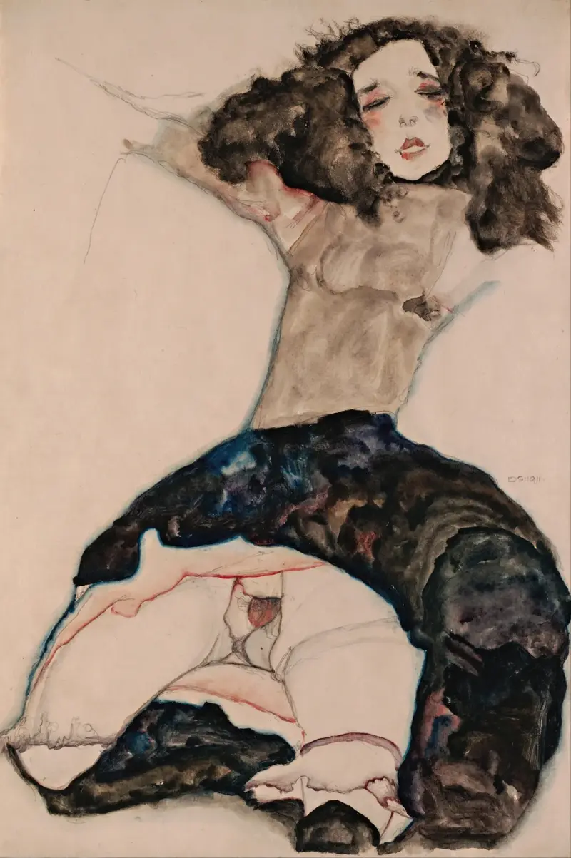 Black-Haired Girl with Lifted Skirt av Egon Schiele