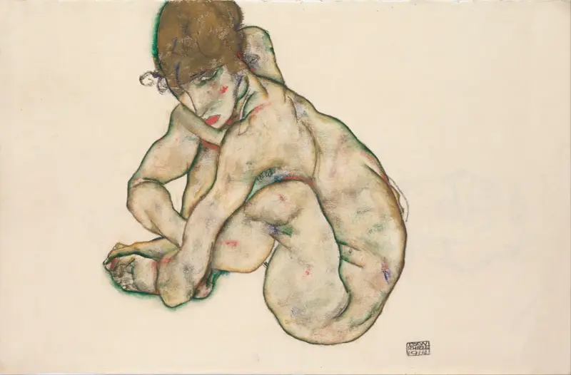 Skulona naga dziewczyna, Egon Schiele