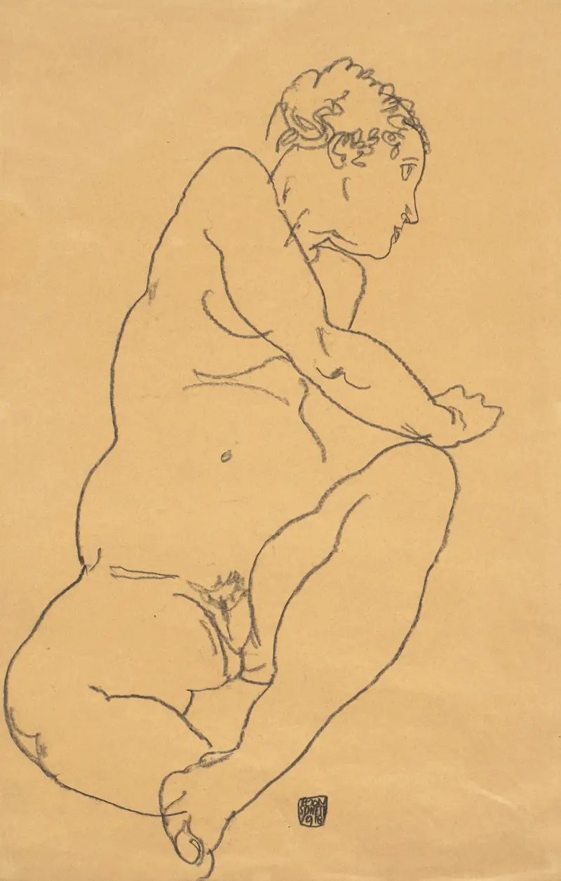 Female Nude Bending to the Left av Egon Schiele