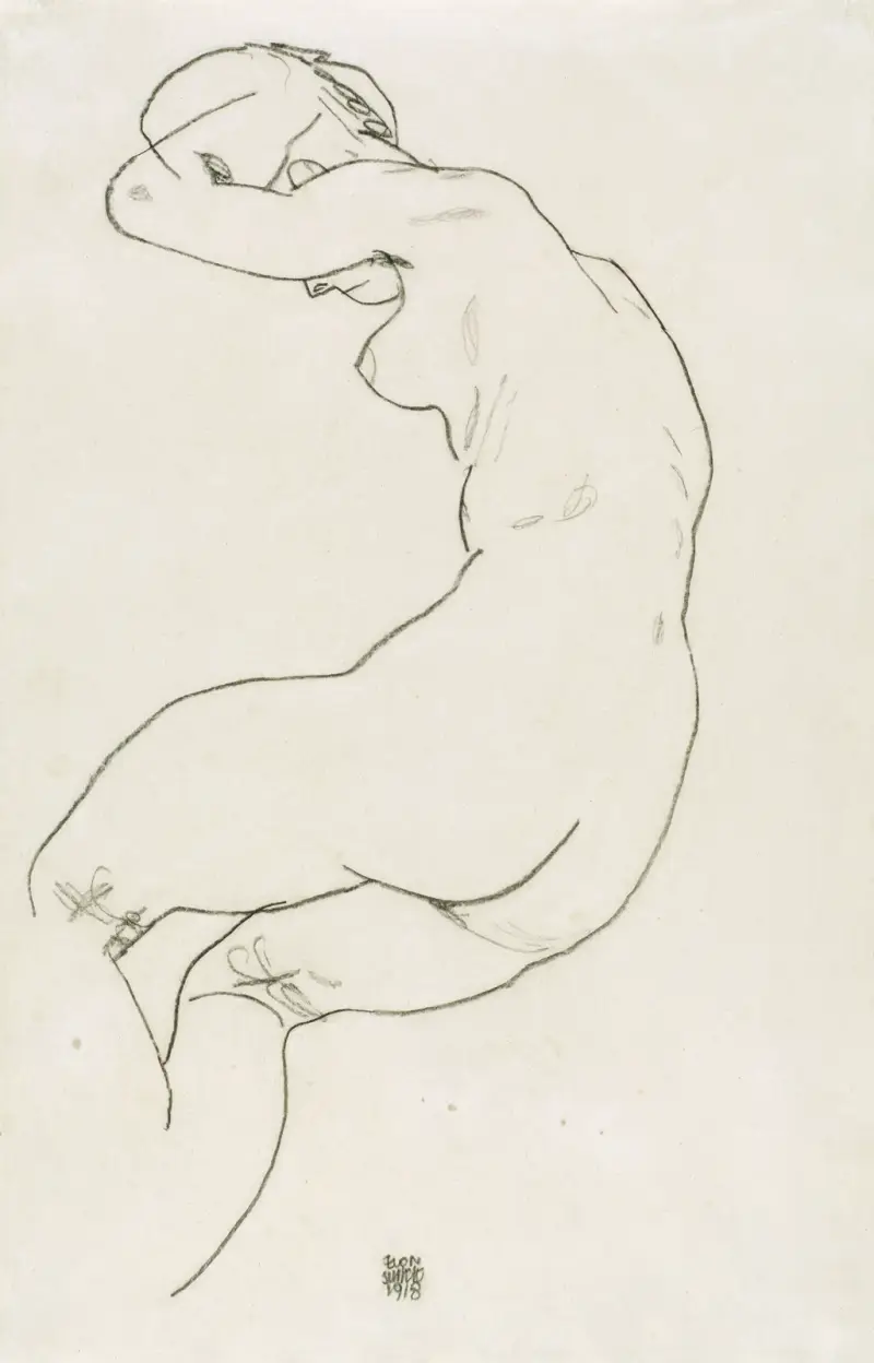 Gebeugter Frauenakt (Female Nude, Bending Over) av Egon Schiele