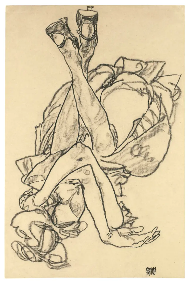 Girl Lying On Her Back With Crossed Arms And Legs av Egon Schiele