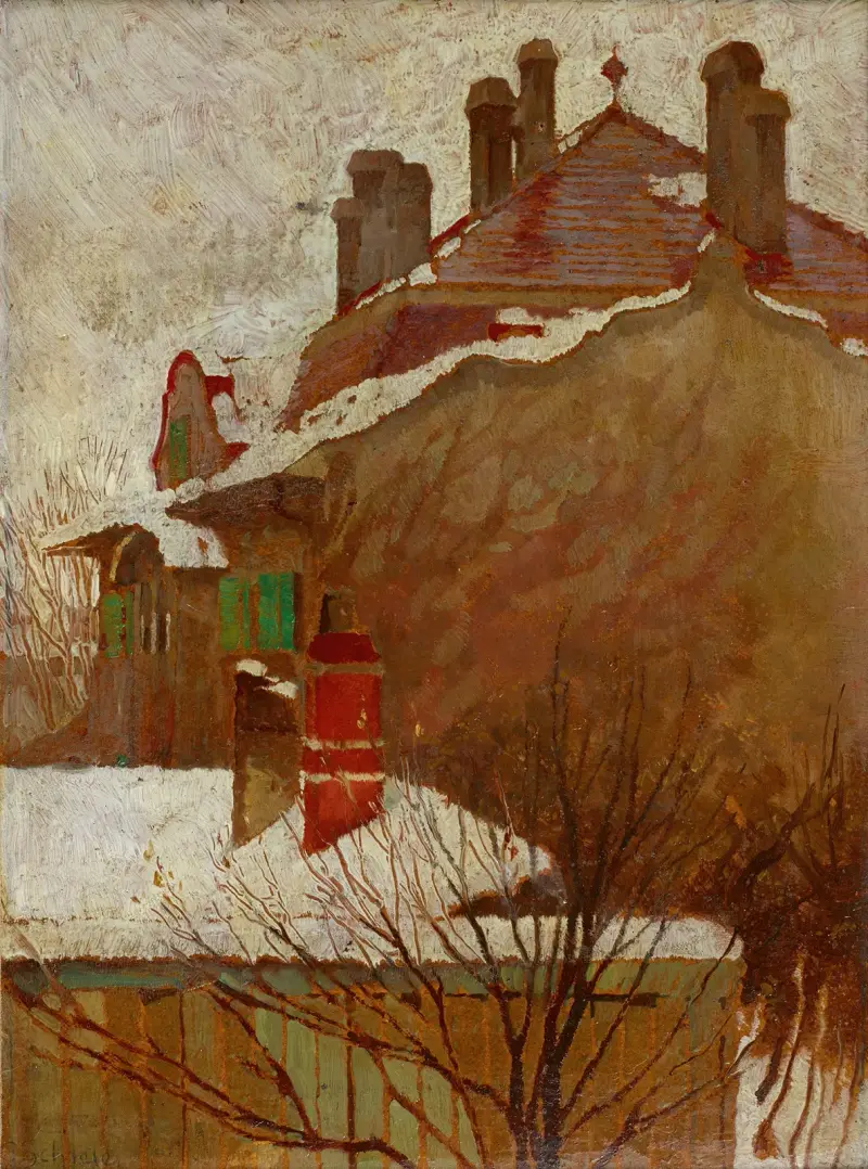 Domy v zimě (pohled z ateliéru), Egon Schiele