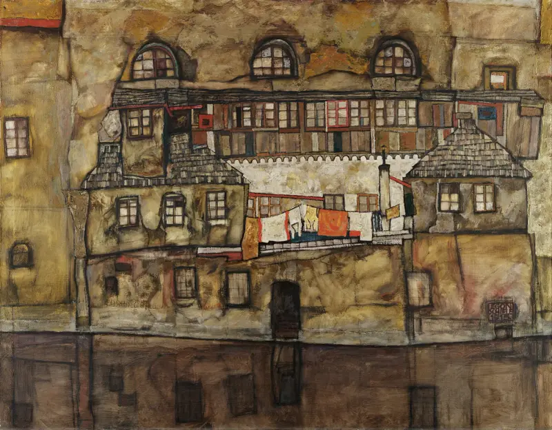 Hauswand am Fluss von Egon Schiele