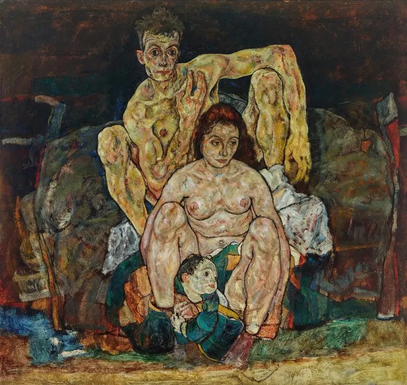 Kucająca para ludzka (Rodzina), Egon Schiele