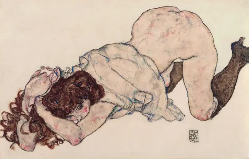 Kneeling Girl, Resting on Both Elbows av Egon Schiele