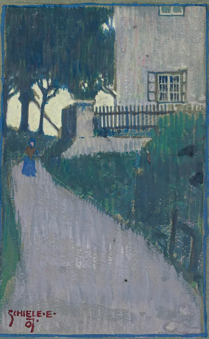 Landscape With House, Trees And Female Figure (1907.) av Egon Schiele