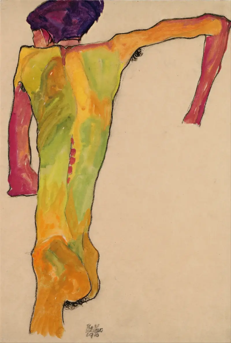Männlicher Akt, sich aufstützend von Egon Schiele