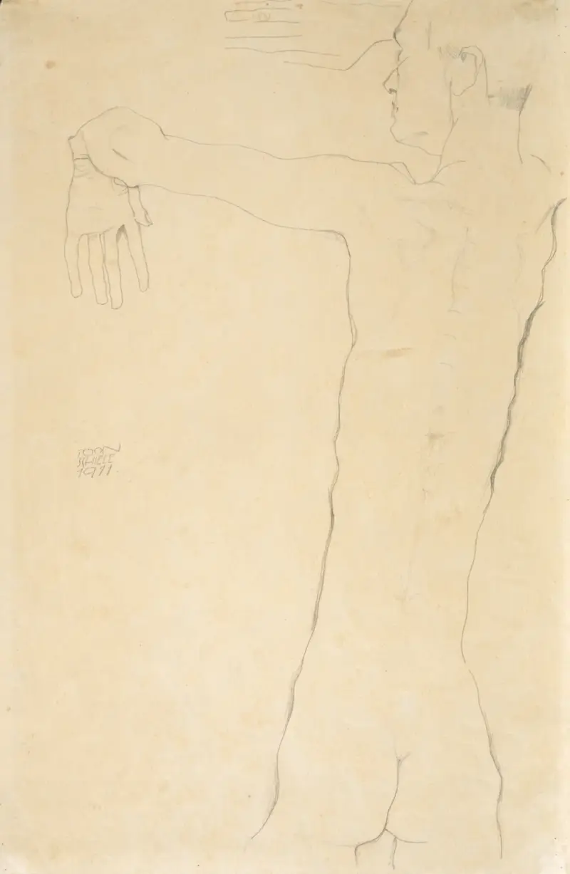Nude Man with Raised Arms av Egon Schiele