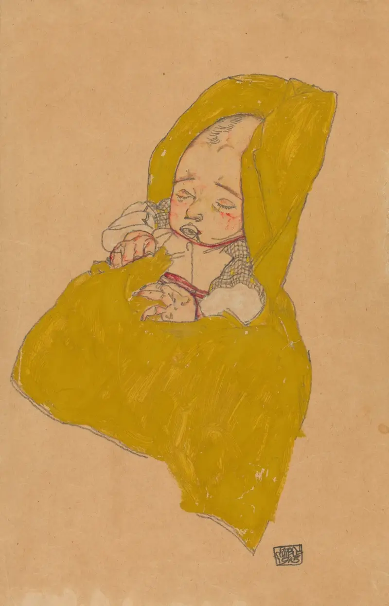Säugling im Wickelpolster av Egon Schiele