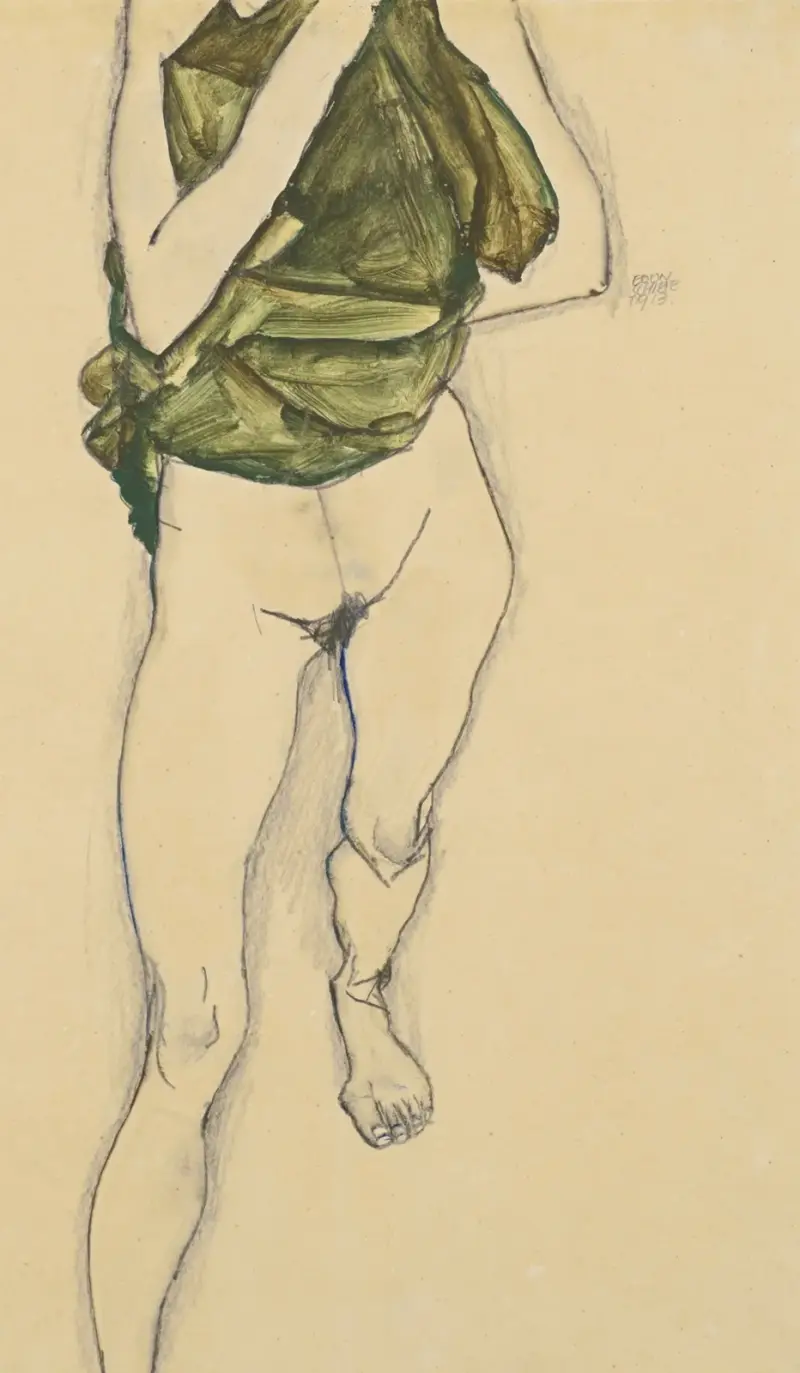 Schreitender Torso in Grünem Hemd (Striding Torso in Green Blouse) av Egon Schiele