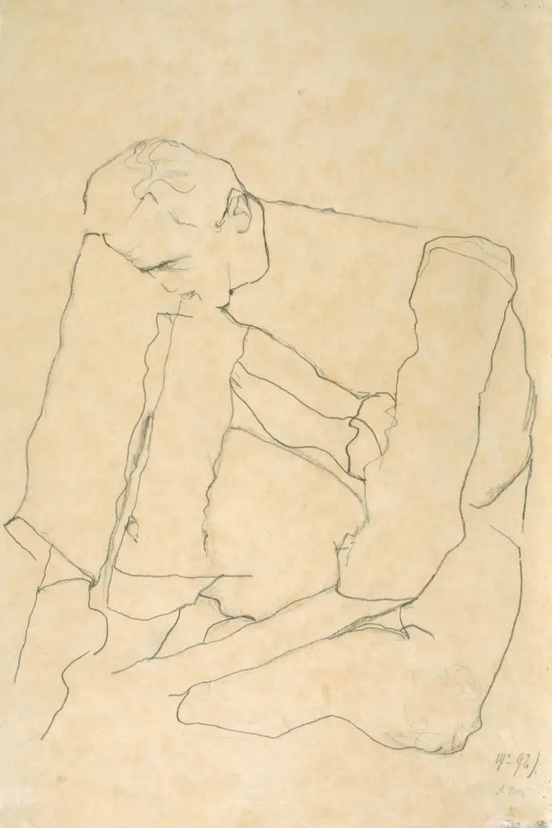 Sedící muž, Egon Schiele