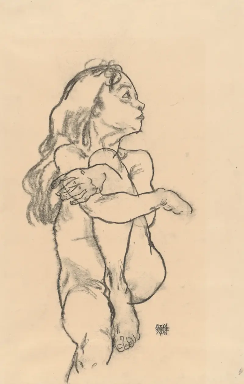 Seated Nude Girl Clasping Her Left Knee av Egon Schiele
