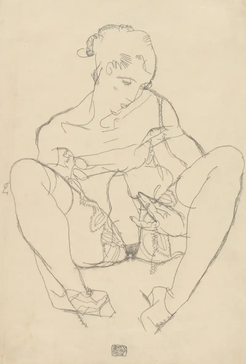 Seated Woman in Chemise av Egon Schiele