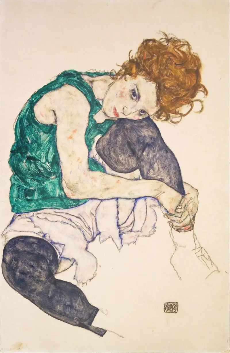 Seated Woman with Bent Knees (Adele Herms) av Egon Schiele