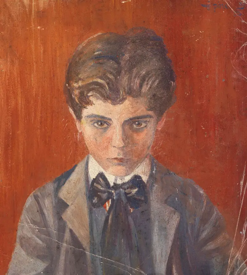 Selbstbildnis vor rotem Hintergrund av Egon Schiele