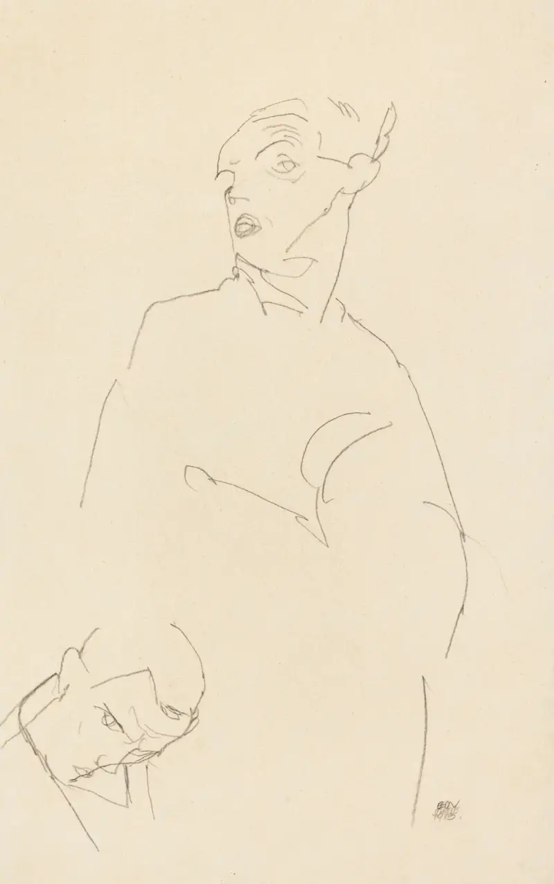 Autoportrét, 1913, Egon Schiele