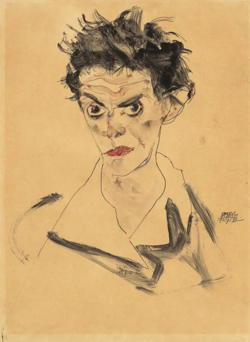 Autoportrét, 1912, Egon Schiele