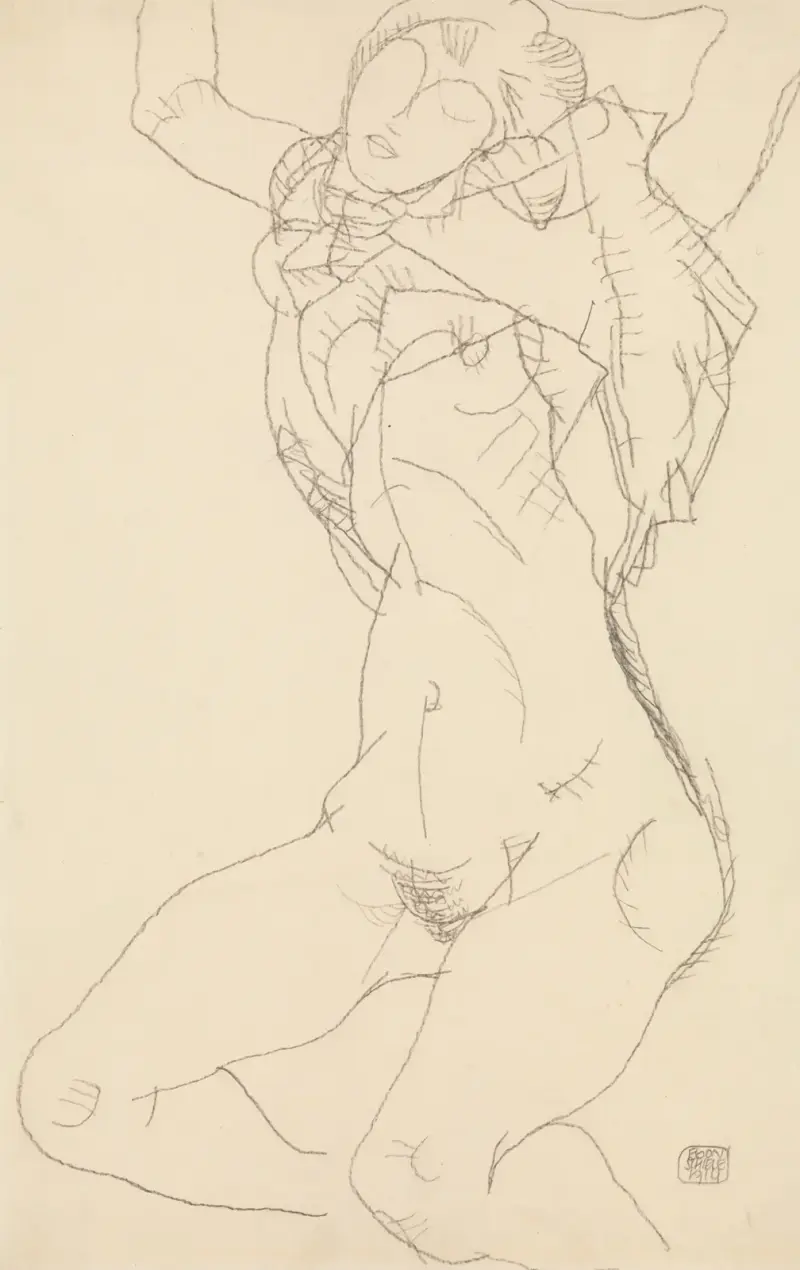 Seminude with Arms Raised av Egon Schiele
