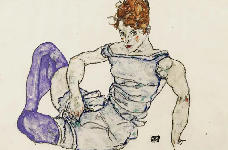 Sitzende Frau Mit Violetten Strümpfen (Seated Woman In Violet Stockings) av Egon Schiele