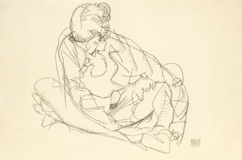 Sitzende mit gesenktem Kopf von Egon Schiele