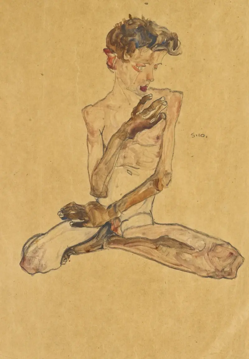 Sedící chlapec, Egon Schiele