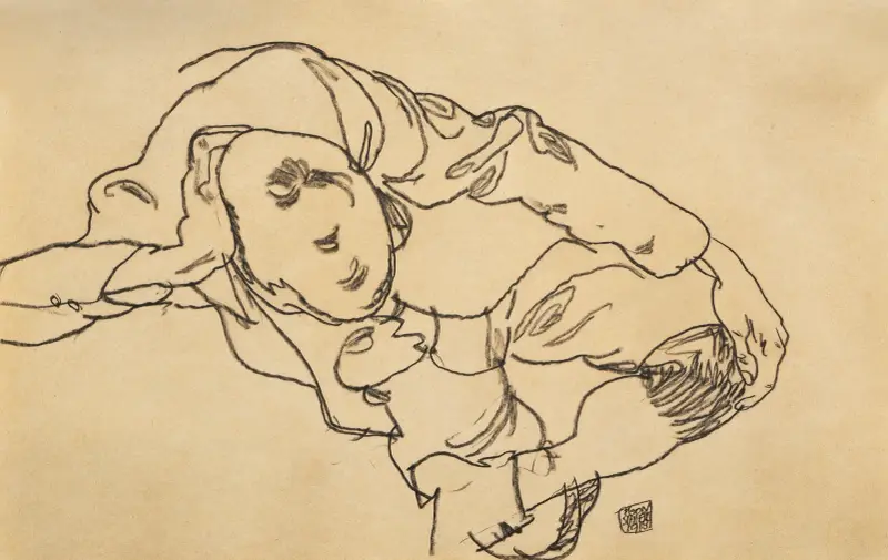 Sitzender Knabe, Draufsicht von Egon Schiele