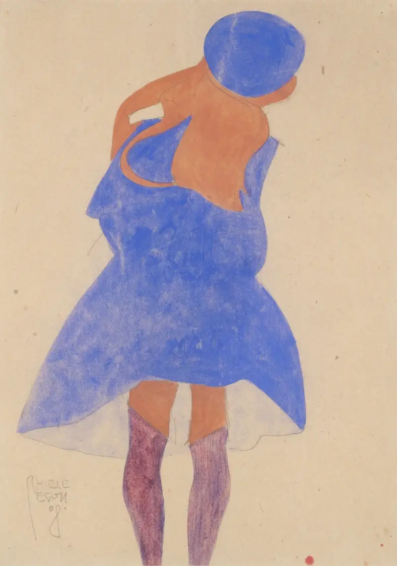 Stehendes Mädchen, Rückenansicht von Egon Schiele