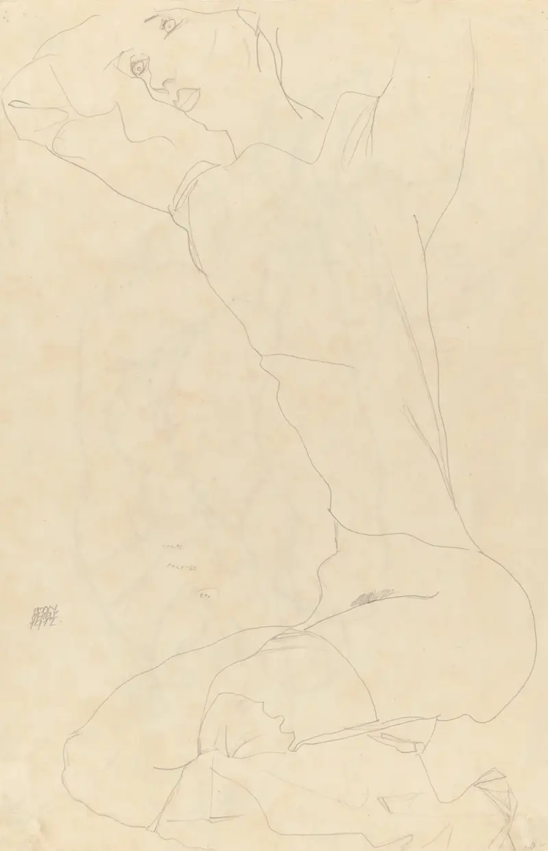 Study for Reclining Nude with Arms Raised av Egon Schiele