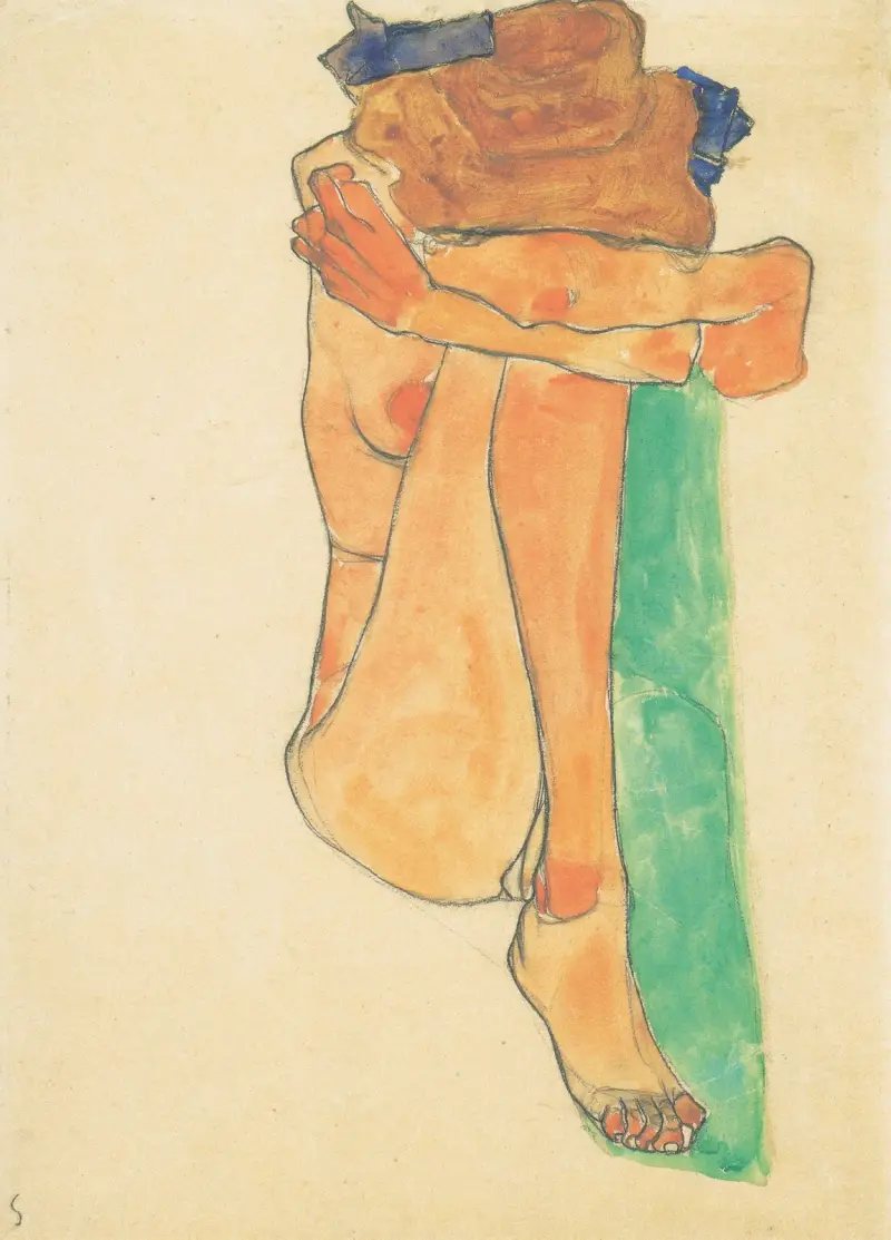 Weiblicher Akt mit grünem Polster av Egon Schiele