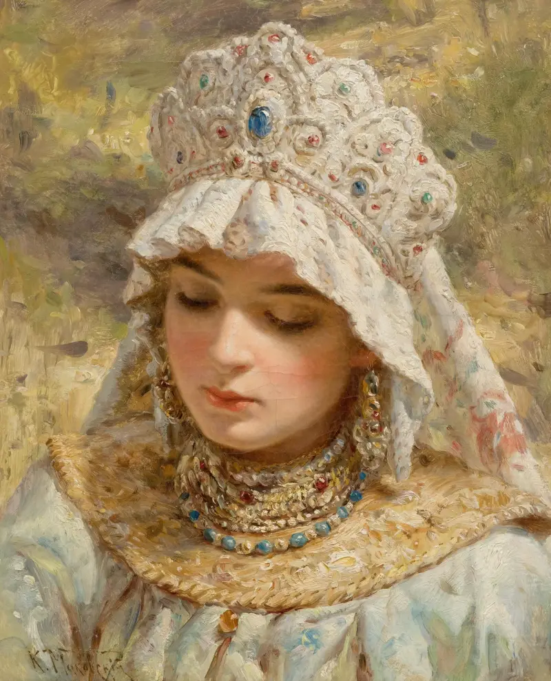 Bildnis einer Dame mit Kokoschnik av Konstantin Egorovich Makovsky