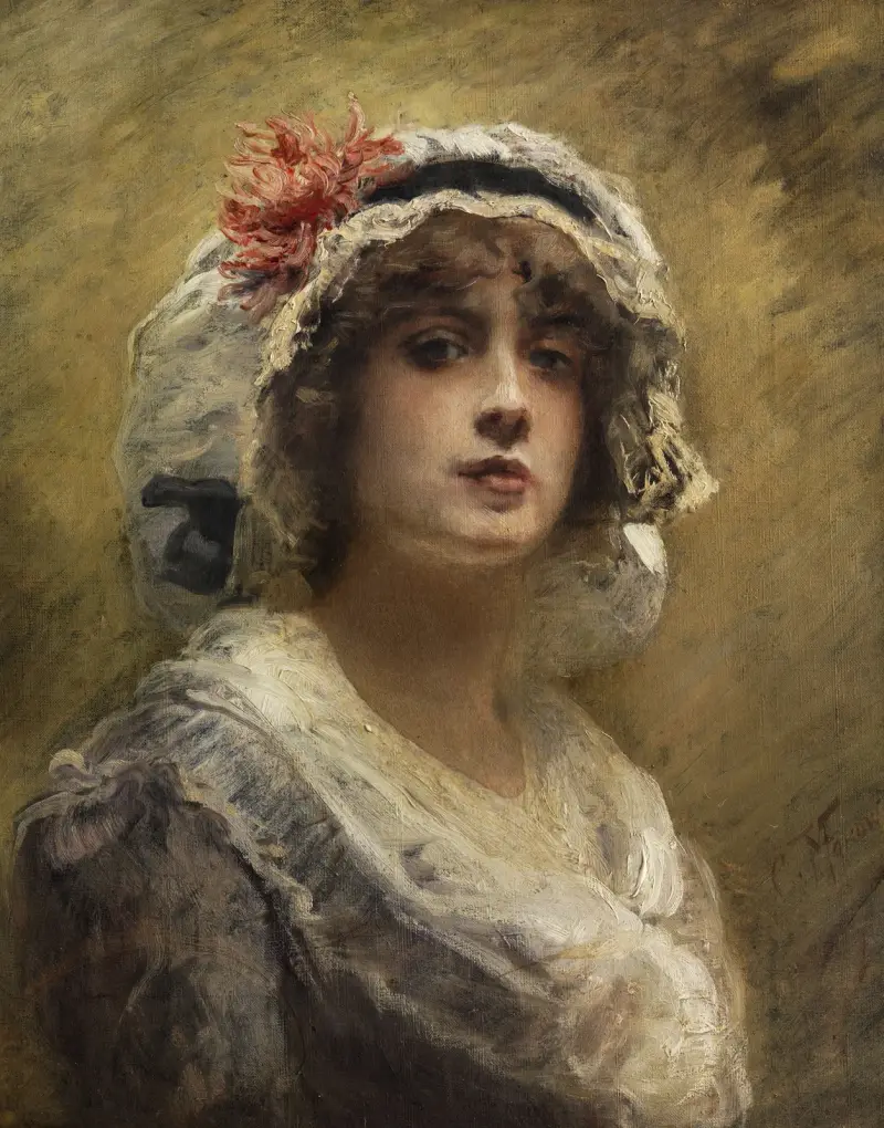 Bildnis eines jungen Mädchens mit weißer Tuchhaube av Konstantin Egorovich Makovsky