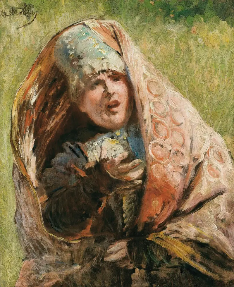 Porträtt av en bondkvinna; studie till Minin vädjar till folket i Nizjnij Novgorod av Konstantin Egorovich Makovsky