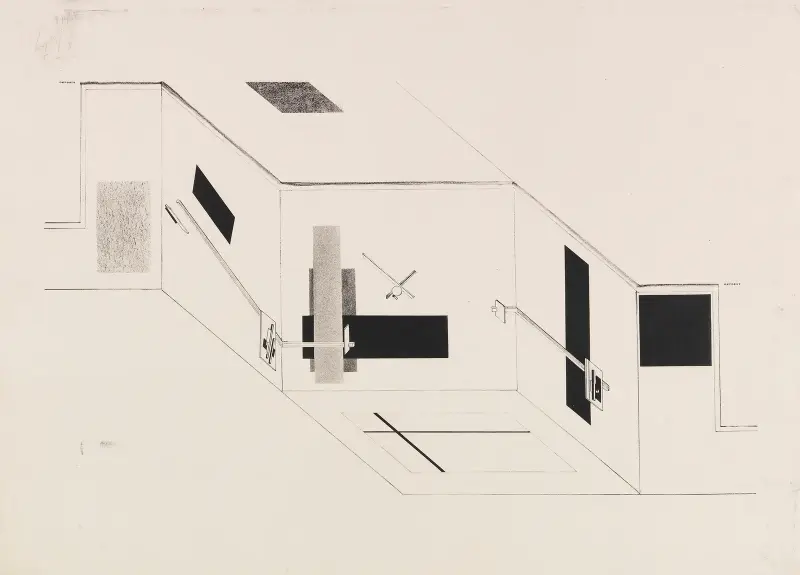 Der Prounenraum – Blatt 5 der I. Kestnermappe, Proun von El Lissitzky
